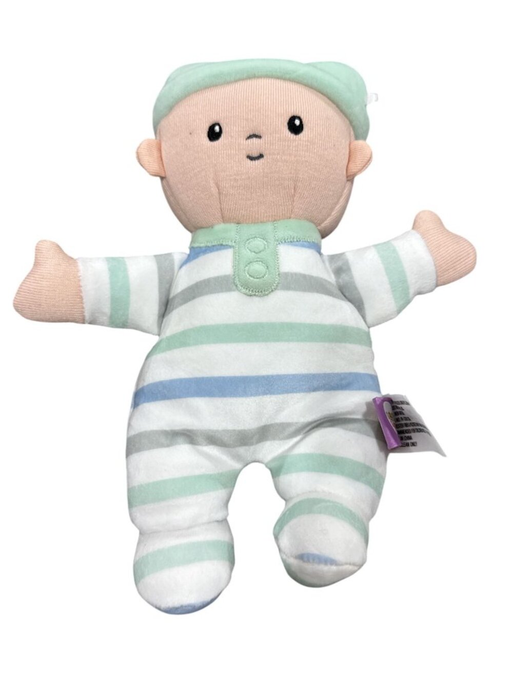 Giggle Scape Soft Little Baby Doll Plush Striped Pajamas & Mint Green Cap 9" New